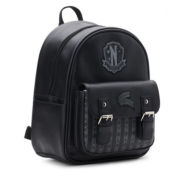 WEDNESDAY ADDAMS Nevermore Academy Mini Backpack Black Goth Buckles NWT! Rare